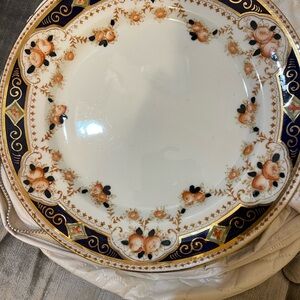 Vintage Floral Porcelain Dinner Plate with Gold Accents